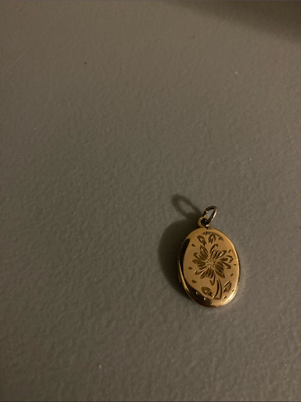 Gold Tone Floral Engraved Oval Locket Pendant Vintage